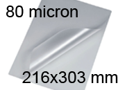 legatoria Pouches. bustine plastificanti. 216x303mm TRASPARENTE lucido, 80 micron per lato, saldate sul lato corto, angoli arrotondati, in polietilene, per cartoncini 210x297mm, plastificazione a caldo BRA216x303x80