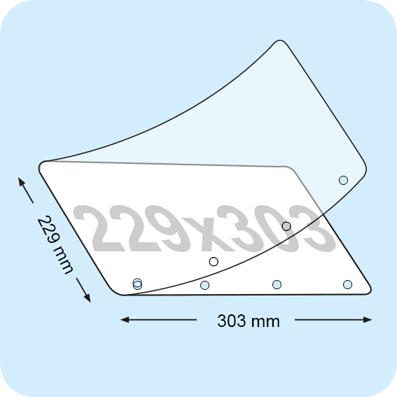 legatoria Pouches. bustine plastificanti. 229x303mm TRASPARENTE lucido, 4 fori laterali per archiviazione. 80 micron per lato, saldate sul lato corto, angoli arrotondati, in polietilene, per cartoncini 210x297mm, plastificazione a caldo, 3747515, 41664E.