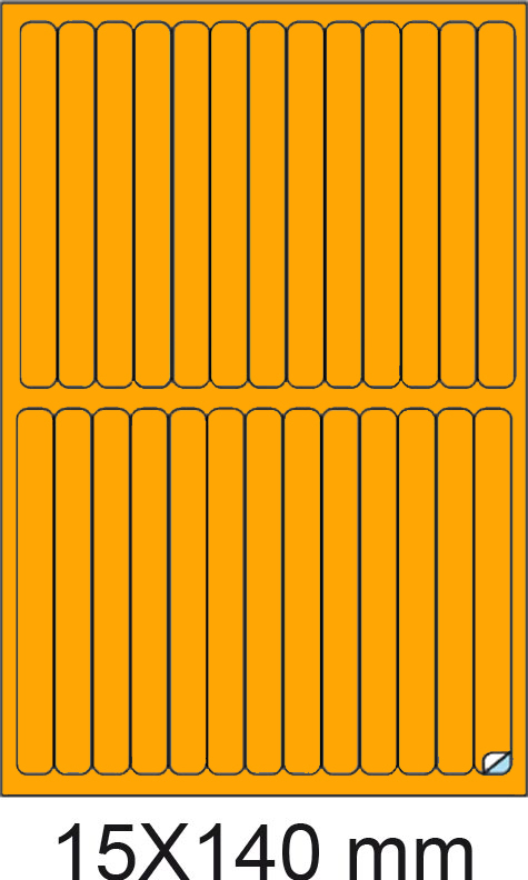 wereinaristea EtichetteAutoadesive 15x140mm(140x15) CartaARANCIONE Angoli arrotondati, 26 etichette su foglio A4 (210x297mm), adesivo permanente, per ink-jet, laser e fotocopiatrici.