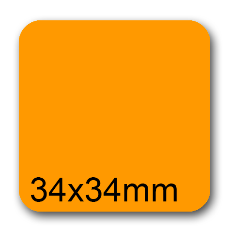 wereinaristea EtichetteAutoadesive, 34x34mm CartaARANCIONE Adesivo Permanente, angoli arrotondati, per ink-jet, laser e fotocopiatrici, su foglio A4 (210x297mm).