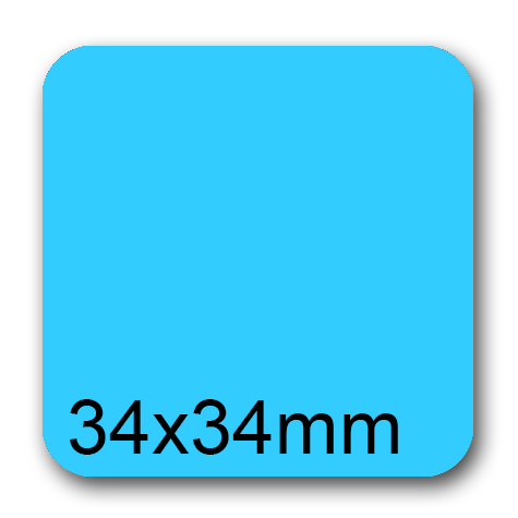 wereinaristea EtichetteAutoadesive, 34x34mm CartaAZZURRA Adesivo Permanente, angoli arrotondati, per ink-jet, laser e fotocopiatrici, su foglio A4 (210x297mm).