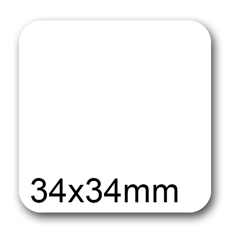 wereinaristea EtichetteAutoadesive, 34x34mm CartaBIANCA Adesivo Permanente, angoli arrotondati, per ink-jet, laser e fotocopiatrici, su foglio A4 (210x297mm).