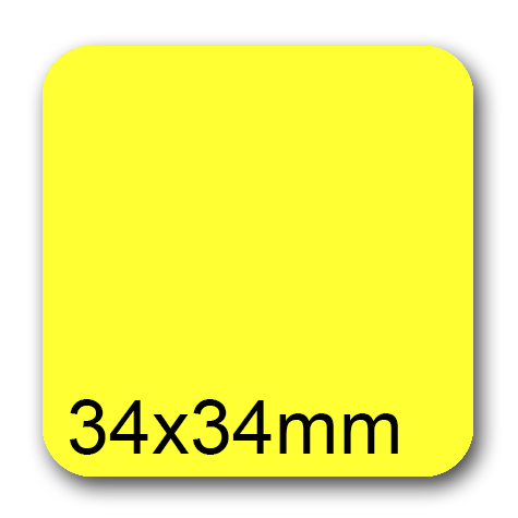 wereinaristea EtichetteAutoadesive, 34x34mm CartaGIALLA Adesivo Permanente, angoli arrotondati, per ink-jet, laser e fotocopiatrici, su foglio A4 (210x297mm).
