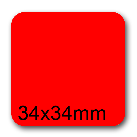 wereinaristea EtichetteAutoadesive, 34x34mm CartaROSSA Adesivo Permanente, angoli arrotondati, per ink-jet, laser e fotocopiatrici, su foglio A4 (210x297mm).