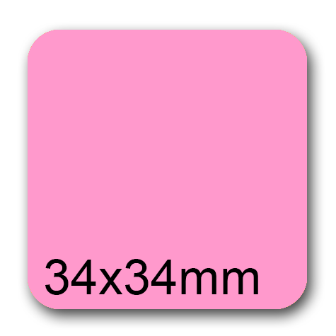 wereinaristea EtichetteAutoadesive, 34x34mm CartaROSA Adesivo Permanente, angoli arrotondati, per ink-jet, laser e fotocopiatrici, su foglio A4 (210x297mm).
