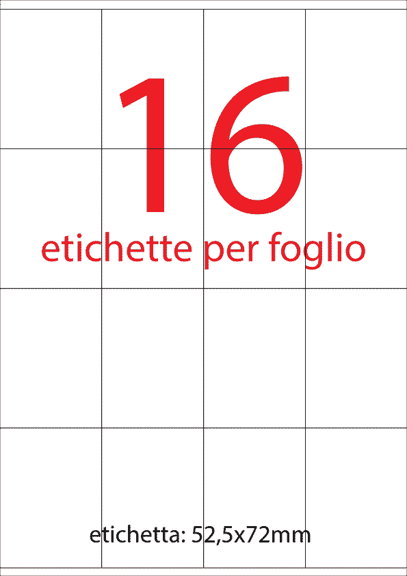 wereinaristea EtichetteAutoadesive, 52,5x72(72x52,5mm) Carta BIANCO, adesivo Permanente, angoli a spigolo, per ink-jet, laser e fotocopiatrici, su foglio A4 (210x297mm).