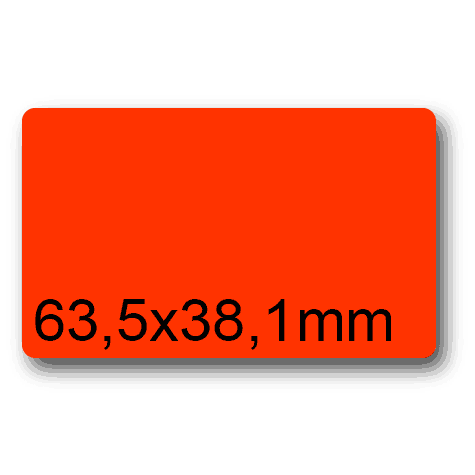 wereinaristea EtichetteAutoadesive, COPRENTE fluorescente, 63,5x38,1(38,1x63,5mm) Carta ROSSO FLUORESCENTE, adesivo PERMANENTE, angoli arrotondati, per laser e fotocopiatrici, con bordino di sicurezza, ideali per spedire corrispondenza, pacchi, identificare prodotti e offerte speciali, su foglio A4 (210x297mm).