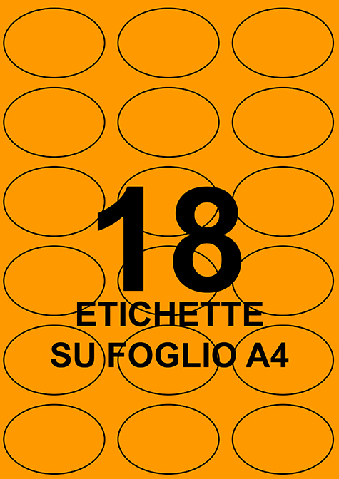 wereinaristea EtichetteAutoadesive OVALI, 63,5x42,3CartaARANCIONE,mm(42,3x63,5mm) Carta, in carta, adesivo Permanente, per ink-jet, laser e fotocopiatrici, su foglio A4 (210x297mm).