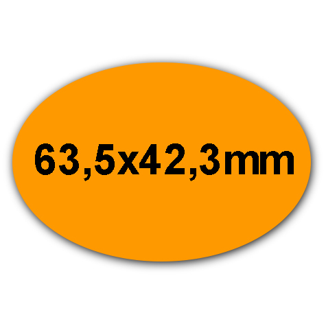 wereinaristea EtichetteAutoadesive OVALI, 63,5x42,3CartaARANCIONE,mm(42,3x63,5mm) Carta, in carta, adesivo Permanente, per ink-jet, laser e fotocopiatrici, su foglio A4 (210x297mm).