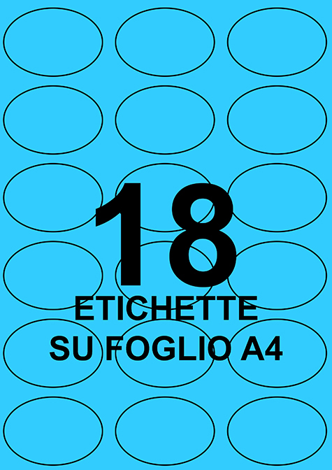 wereinaristea EtichetteAutoadesive OVALI, 63,5x42,3CartaAZURRO,mm(42,3x63,5mm) Carta, in carta, adesivo Permanente, per ink-jet, laser e fotocopiatrici, su foglio A4 (210x297mm).