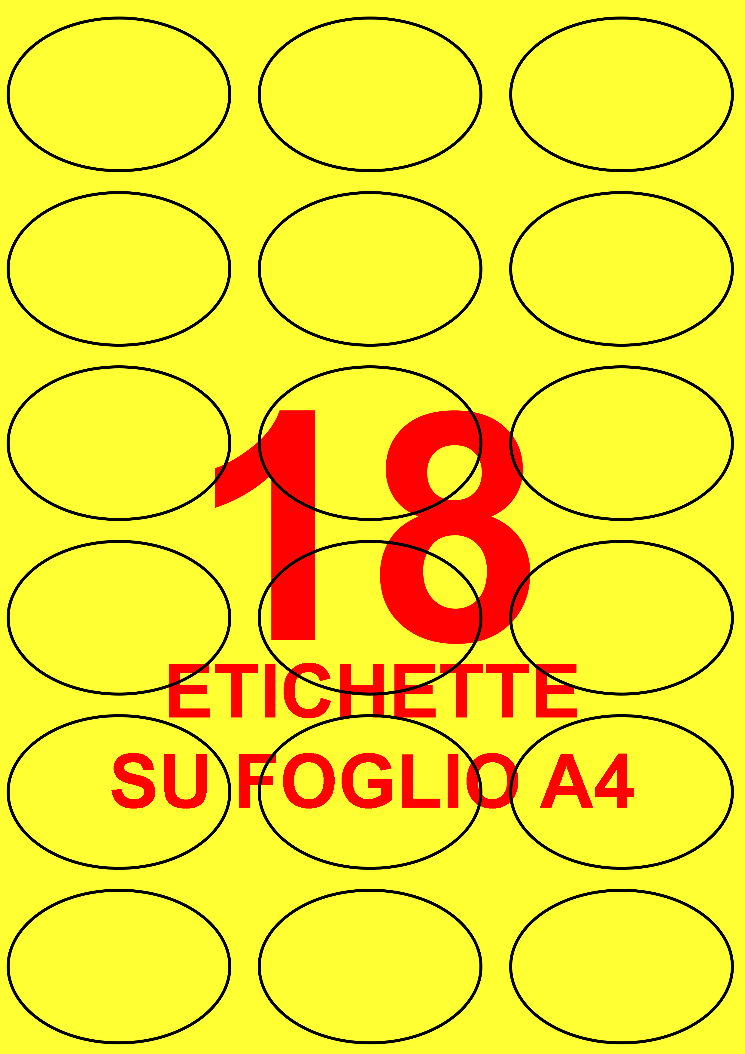 wereinaristea EtichetteAutoadesive OVALI, 63,5x42,3CartaGIALLA,mm(42,3x63,5mm) Carta, in carta, adesivo Permanente, per ink-jet, laser e fotocopiatrici, su foglio A4 (210x297mm).