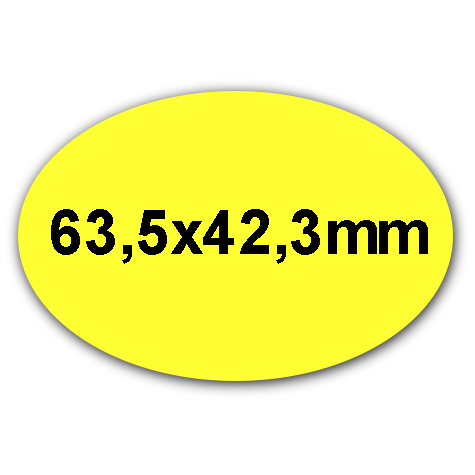 wereinaristea EtichetteAutoadesive OVALI, 63,5x42,3CartaGIALLA,mm(42,3x63,5mm) Carta, in carta, adesivo Permanente, per ink-jet, laser e fotocopiatrici, su foglio A4 (210x297mm).