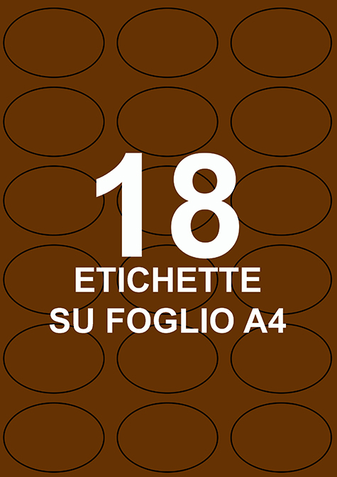 wereinaristea EtichetteAutoadesive OVALI, 63,5x42,3CartaMARRONE,mm(42,3x63,5mm) Carta in carta, adesivo Permanente, per ink-jet, laser e fotocopiatrici, su foglio A4 (210x297mm).