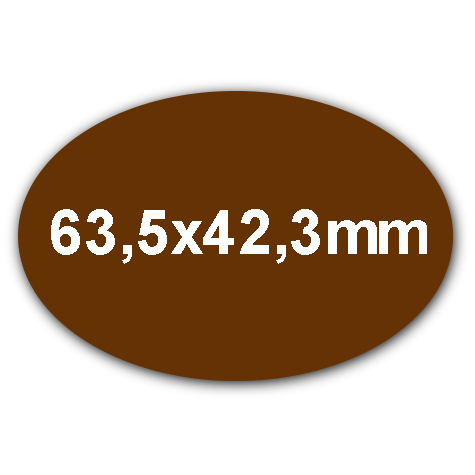 wereinaristea EtichetteAutoadesive OVALI, 63,5x42,3CartaMARRONE,mm(42,3x63,5mm) Carta in carta, adesivo Permanente, per ink-jet, laser e fotocopiatrici, su foglio A4 (210x297mm).
