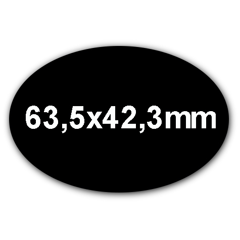 wereinaristea EtichetteAutoadesive OVALI, 63,5x42,3CartaNERA,mm(42,3x63,5mm) Carta in carta, adesivo Permanente, per ink-jet, laser e fotocopiatrici, su foglio A4 (210x297mm).