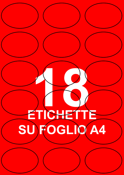 wereinaristea EtichetteAutoadesive OVALI, 63,5x42,3CartaROSSA,mm(42,3x63,5mm) Carta, in carta, adesivo Permanente, per ink-jet, laser e fotocopiatrici, su foglio A4 (210x297mm).
