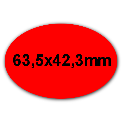 wereinaristea EtichetteAutoadesive OVALI, 63,5x42,3CartaROSSA,mm(42,3x63,5mm) Carta, in carta, adesivo Permanente, per ink-jet, laser e fotocopiatrici, su foglio A4 (210x297mm).