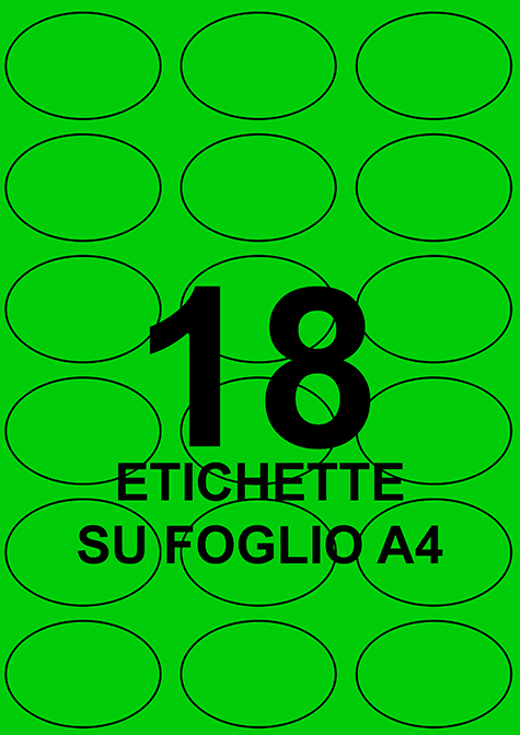 wereinaristea EtichetteAutoadesive OVALI, 63,5x42,3CartaVERDE,mm(42,3x63,5mm) Carta, in carta, adesivo Permanente, per ink-jet, laser e fotocopiatrici, su foglio A4 (210x297mm).