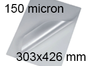 legatoria Pouches. bustine plastificanti. 303x426mm TRASPARENTE opaco, 150 micron per lato, saldate sul lato corto, angoli arrotondati, in polietilene, per cartoncini 297x420mm, plastificazione a caldo, 3747237, 3200725, A3photonex150 BRA303x426x150
