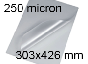 legatoria Pouches. bustine plastificanti. 303x426mm TRASPARENTE lucido, 250 micron per lato, saldate sul lato corto, angoli arrotondati, in polietilene, per cartoncini 297x420mm, plastificazione a caldo, 3740450 BRA303x426x250