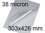 legatoria Pouches. bustine plastificanti. 303x426mm TRASPARENTE lucido, 38 micron per lato, saldate sul lato corto, angoli arrotondati, in polietilene, per cartoncini 297x420mm, plastificazione a caldo, 3745104 BRA303x426x38