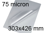 legatoria Pouches. bustine plastificanti. 303x426mm TRASPARENTE lucido, 75 micron per lato, saldate sul lato corto, angoli arrotondati, in polietilene, per cartoncini 297x420mm, plastificazione a caldo, 3200745, 3740486 BRA303x426x75