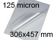 legatoria Pouches. bustine plastificanti. 306x457mm TRASPARENTE lucido, 125 micron per lato, saldate sul lato corto, angoli arrotondati, in polietilene, per cartoncini 300x451mm, plastificazione a caldo BRA306x457x125