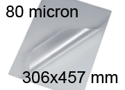 legatoria Pouches. bustine plastificanti. 306x457mm TRASPARENTE lucido, 80 micron per lato, saldate sul lato corto, angoli arrotondati, in polietilene, per cartoncini 300x451mm, plastificazione a caldo BRA306x457x80