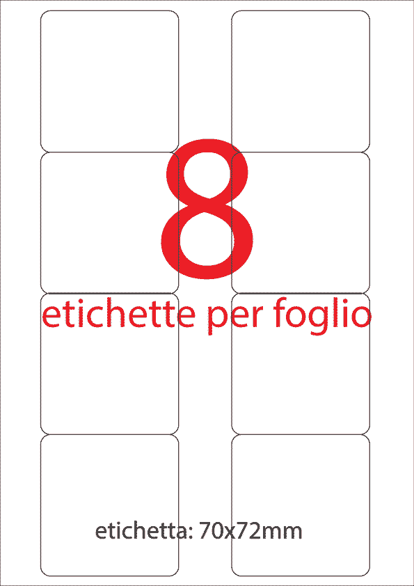 wereinaristea EtichetteAutoadesive, 70x72mm BIANCO, angoli ARROTONDATI, adesivo Permanente, per ink-jet, laser e fotocopiatrici, su foglio A4 (210x297mm),  (72x70mm).