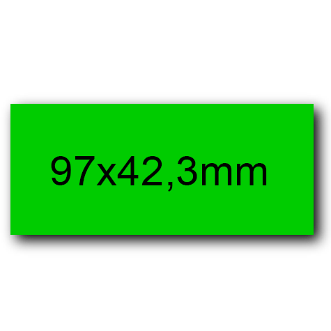 wereinaristea EtichetteAutoadesive, 97x42,3(42,3x97mm) Carta VERDE, adesivo Permanente, angoli a spigolo, per ink-jet, laser e fotocopiatrici, su foglio A4 (210x297mm).