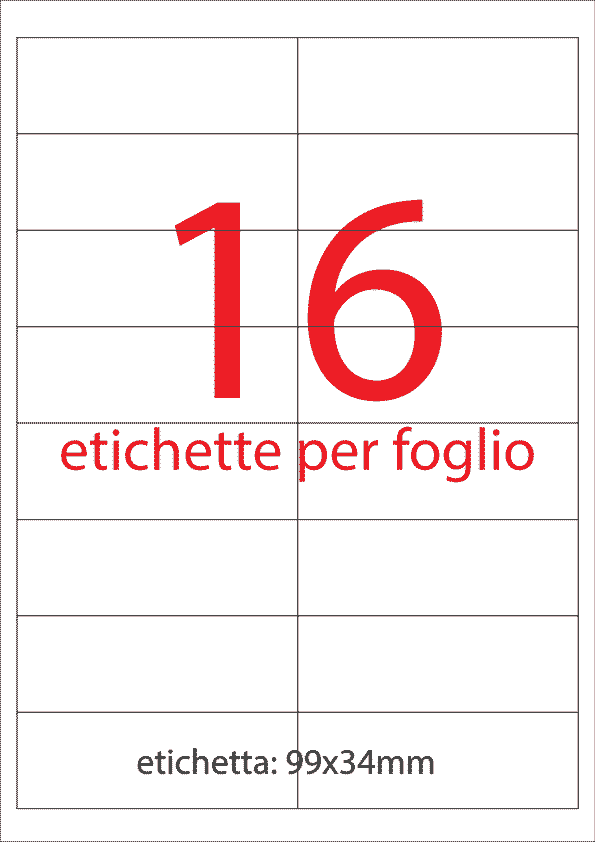 wereinaristea EtichetteAutoadesive, 99x34(34x99mm) Carta GRIGIO, adesivo Permanente, angoli a spigolo, per ink-jet, laser e fotocopiatrici, su foglio A4 (210x297mm).