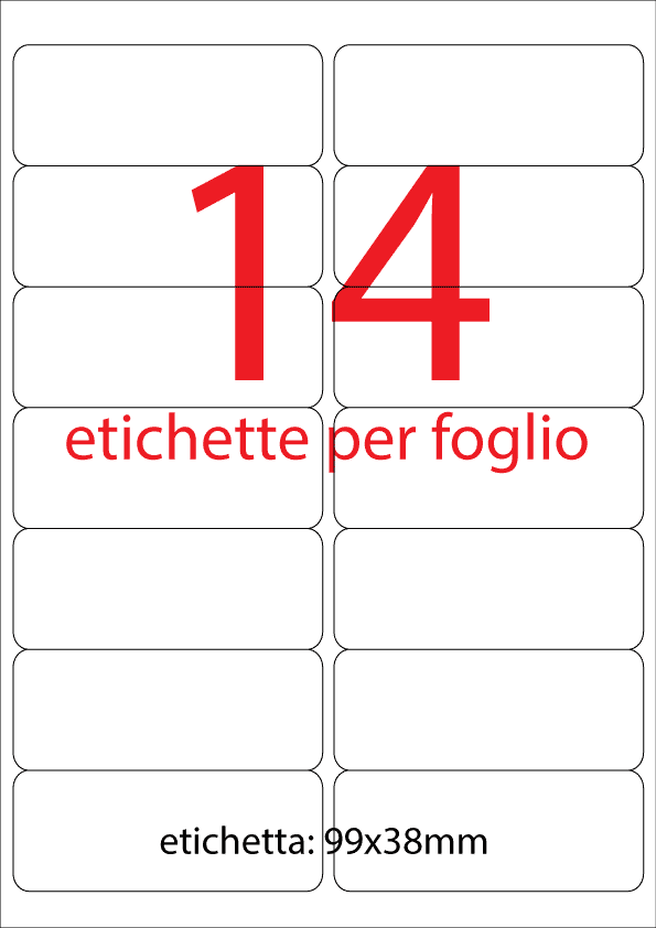 wereinaristea EtichetteAutoadesive. in carta. 99x38(38x99mm) Carta COLORI ASSORTITI, adesivo Permanente, angoli arrotondati, per ink-jet, laser e fotocopiatrici, su foglio A4 (210x297mm).