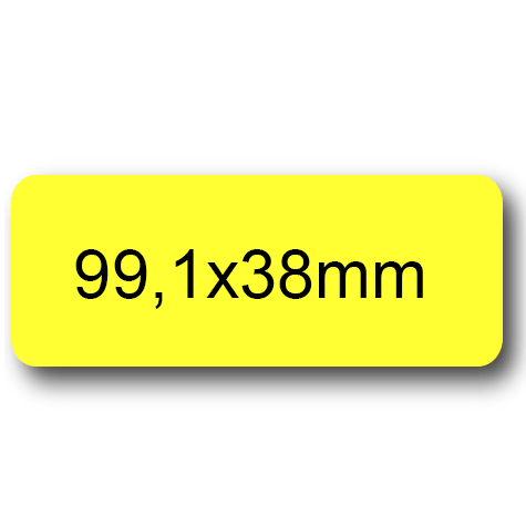 wereinaristea EtichetteAutoadesive, 99,1x38,1(38,1x99,1mm) Carta GIALLO, adesivo Permanente, angoli arrotondati, per ink-jet, laser e fotocopiatrici, su foglio A4 (210x297mm).