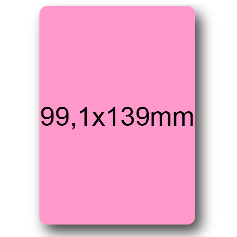 wereinaristea EtichetteAutoadesive, 99,1x139(139x99,1mm) Carta ROSA, adesivo Permanente, angoli arrotondati, per ink-jet, laser e fotocopiatrici, su foglio A4 (210x297mm).