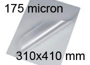 legatoria Pouches. bustine plastificanti. 310x410mm TRASPARENTE lucido, 175 micron per lato, saldate sul lato corto, angoli arrotondati, in polietilene, per cartoncini 304x404mm, plastificazione a caldo BRA310x410x175