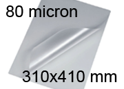 legatoria Pouches. bustine plastificanti. 310x410mm TRASPARENTE lucido, 80 micron per lato, saldate sul lato corto, angoli arrotondati, in polietilene, per cartoncini 304x404mm, plastificazione a caldo BRA310x410x80