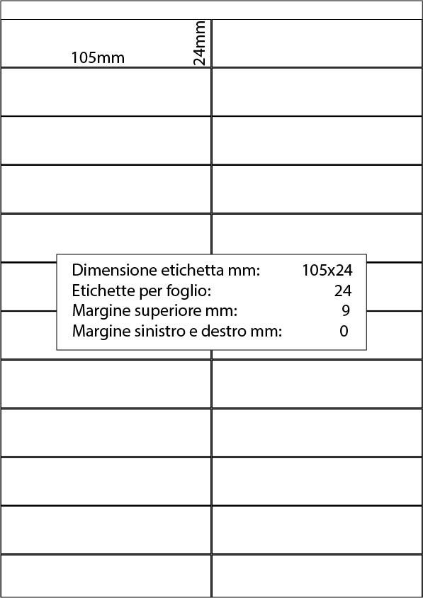 wereinaristea EtichetteAutoadesive, COPRENTE, 105x24(24x105mm) Carta BIANCO, adesivo Permanente, angoli a spigolo, per ink-jet, laser e fotocopiatrici, su foglio A4 (210x297mm).