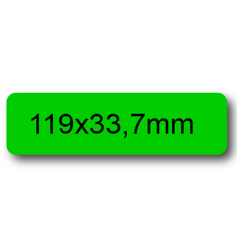 wereinaristea EtichetteAutoadesive, 119x33,7(33,7x119mm) Carta VERDE, adesivo Permanente, angoli arrotondati, per ink-jet, laser e fotocopiatrici, su foglio A4 (210x297mm).