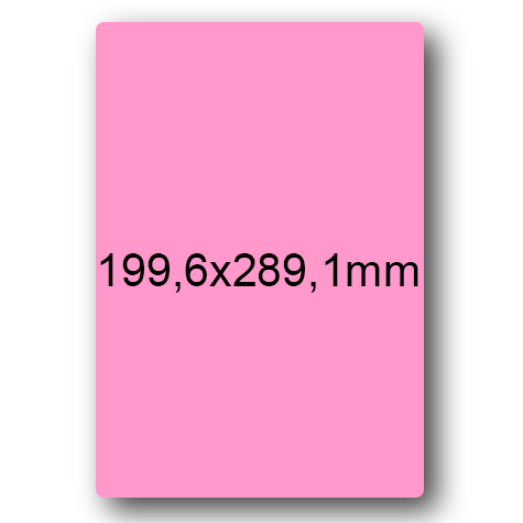 wereinaristea EtichetteAutoadesive, 199,6x289,1(289,1x199,6mm) Carta ROSA, adesivo Permanente, angoli arrotondati, per ink-jet, laser e fotocopiatrici, su foglio A4 (210x297mm).