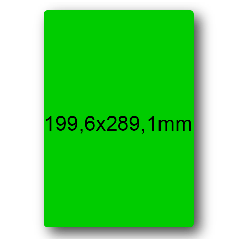 wereinaristea EtichetteAutoadesive, 199,6x289,1(289,1x199,6mm) Carta VERDE, adesivo Permanente, angoli arrotondati, per ink-jet, laser e fotocopiatrici, su foglio A4 (210x297mm).