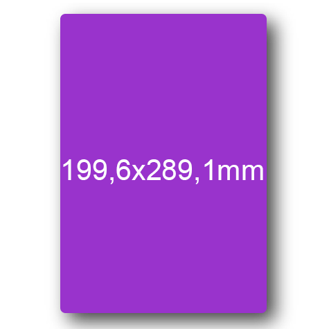 wereinaristea EtichetteAutoadesive, 199,6x289,1(289,1x199,6mm) Carta VIOLA, adesivo Permanente, angoli arrotondati, per ink-jet, laser e fotocopiatrici, su foglio A4 (210x297mm).