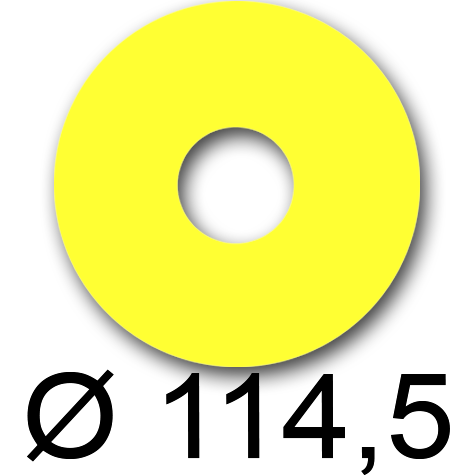 wereinaristea EtichetteAutoadesive rotonde, diametro 114,5mm, foro 41mm GIALLO, adesivo Permanente, per ink-jet, laser e fotocopiatrici, su foglio A4 (210x297mm).