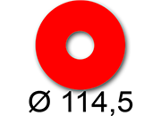 wereinaristea EtichetteAutoadesive rotonde, diametro 114,5mm, foro 41mm ROSSO, adesivo Permanente, per ink-jet, laser e fotocopiatrici, su foglio A4 (210x297mm).