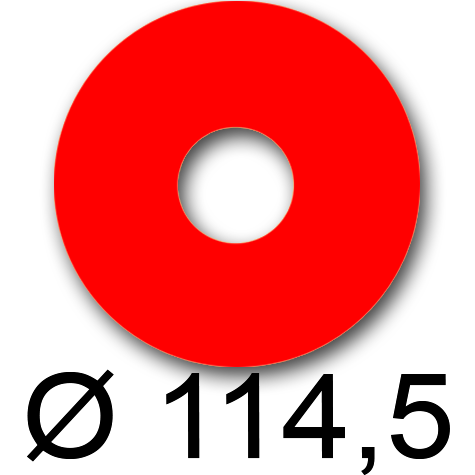 wereinaristea EtichetteAutoadesive rotonde, diametro 114,5mm, foro 41mm ROSSO, adesivo Permanente, per ink-jet, laser e fotocopiatrici, su foglio A4 (210x297mm).