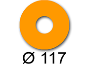 wereinaristea EtichetteAutoadesive rotonde, diametro 117mm, foro 41mm ARANCIONE, adesivo Permanente, per ink-jet, laser e fotocopiatrici, su foglio A5 (148x210mm) bra3171AR