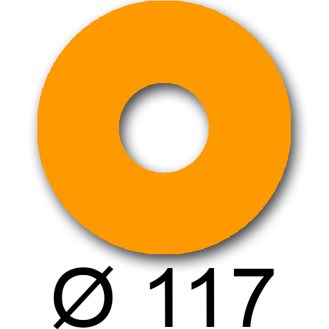 wereinaristea EtichetteAutoadesive rotonde, diametro 117mm, foro 41mm ARANCIONE, adesivo Permanente, per ink-jet, laser e fotocopiatrici, su foglio A5 (148x210mm).