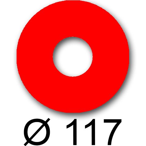 wereinaristea EtichetteAutoadesive rotonde, diametro 117mm, foro 41mm ROSSO, adesivo Permanente, per ink-jet, laser e fotocopiatrici, su foglio A5 (148x210mm).