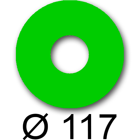 wereinaristea EtichetteAutoadesive rotonde, diametro 117mm, foro 41mm VERDE, adesivo Permanente, per ink-jet, laser e fotocopiatrici, su foglio A5 (148x210mm).