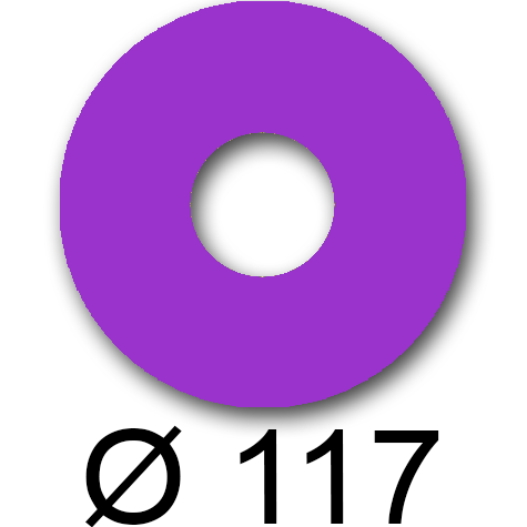 wereinaristea EtichetteAutoadesive rotonde, diametro 117mm, foro 41mm VIOLA, adesivo Permanente, per ink-jet, laser e fotocopiatrici, su foglio A5 (148x210mm).