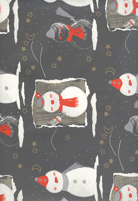 carta Carta Regalo nera pupazzi di neve Carta patinata da 65gr-mq. Formato: 100x70cm.